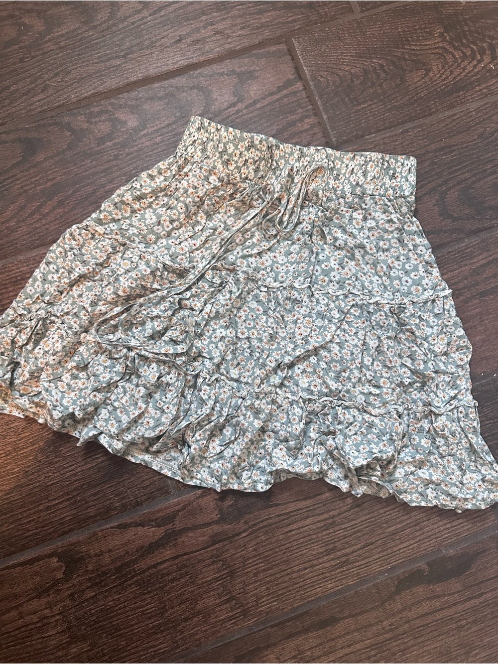 Tiered Floral Mini Skirt in Sage Green